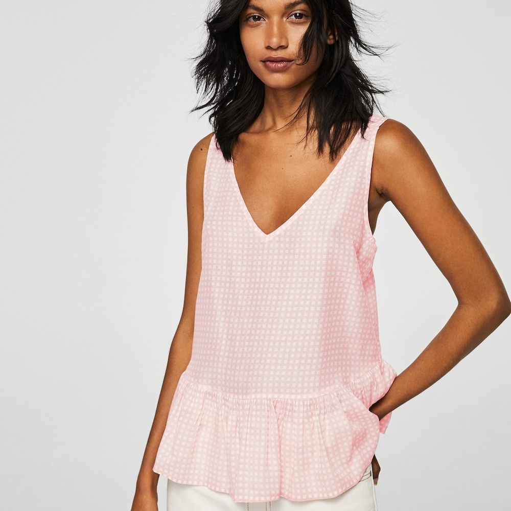 Mango Ruffle Hem Gingham Top